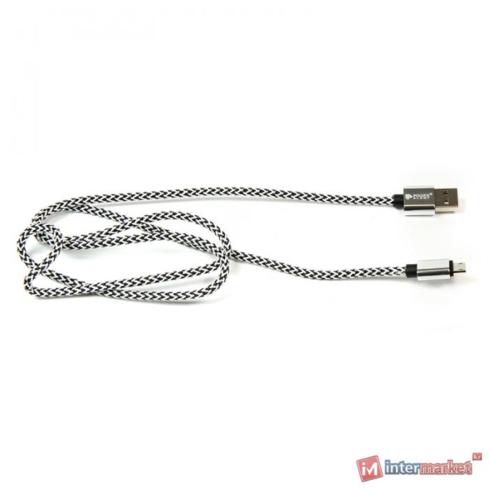 Кабель PowerPlant USB 2.0 AM/Micro B, двусторонний, 1м, серый